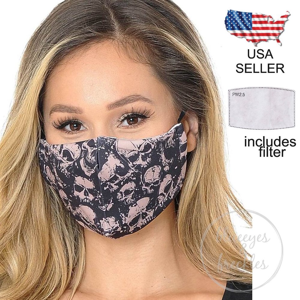 Skulls Adjustable Face Mask w/PM2.5 Filter Pocket